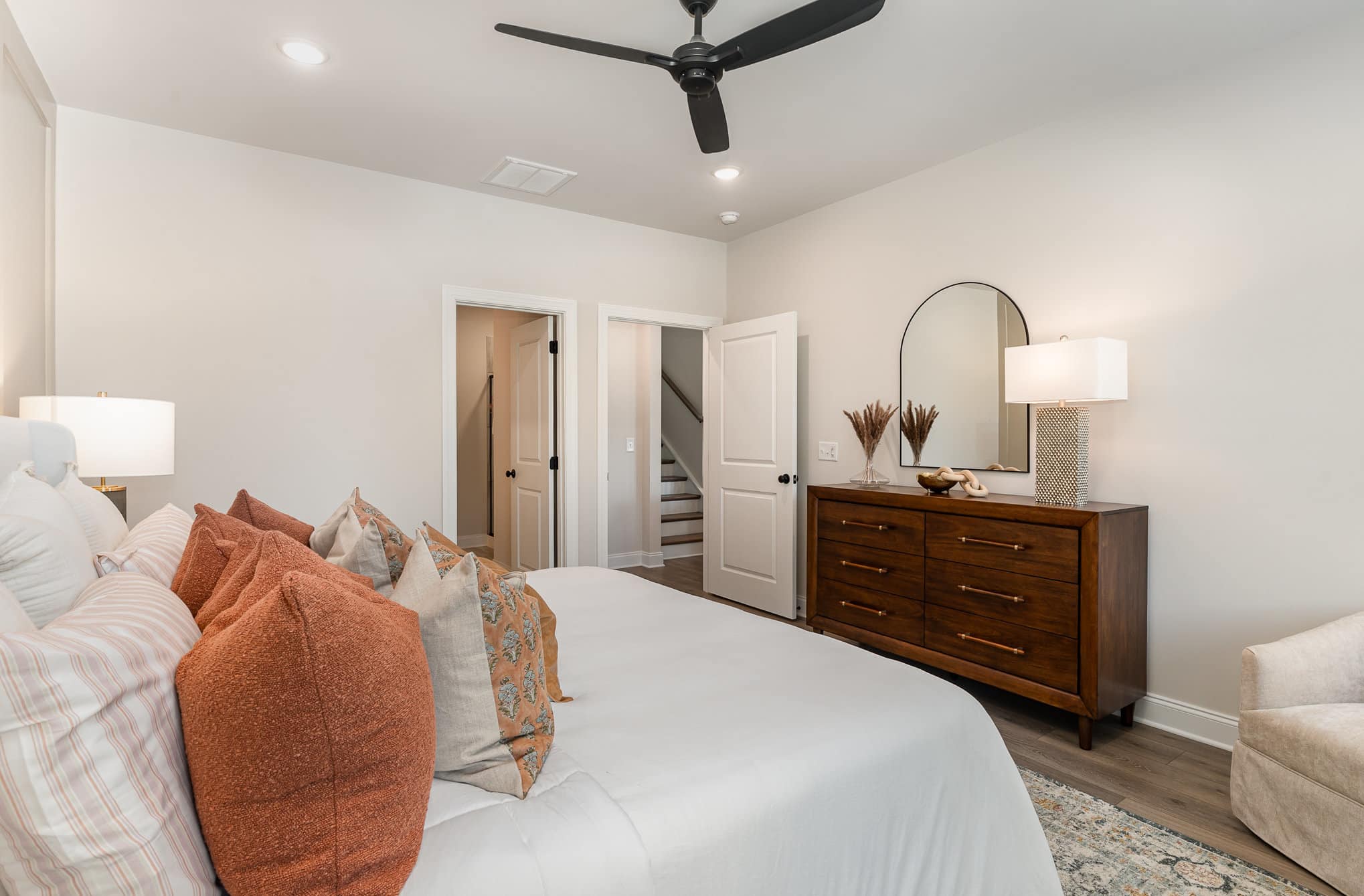 A master bedroom in a home built by patterson company