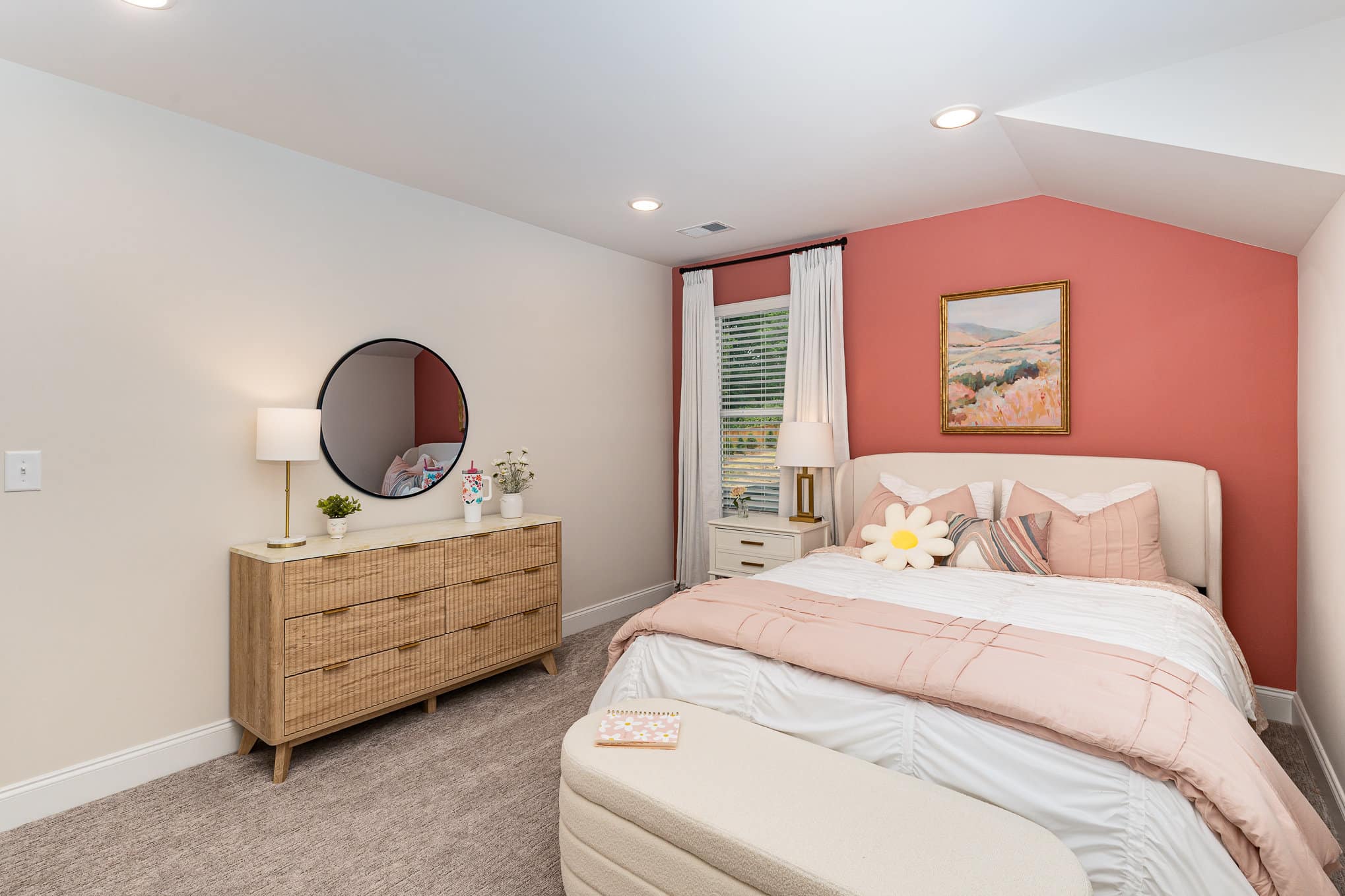 A furnished girls' bedroom in a home built by patterson company