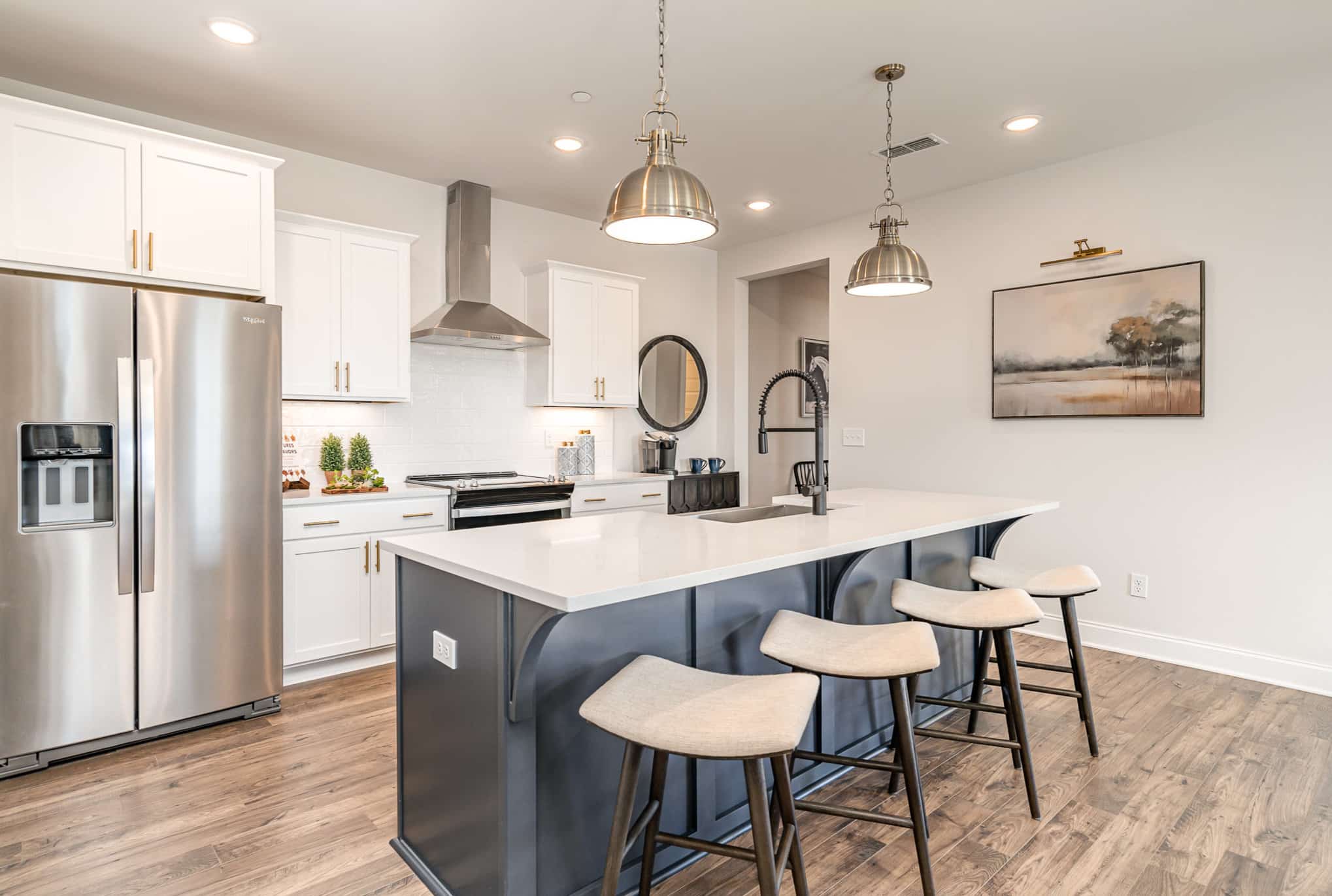 A kitchen counter in the Hanover series model home by Patterson Company