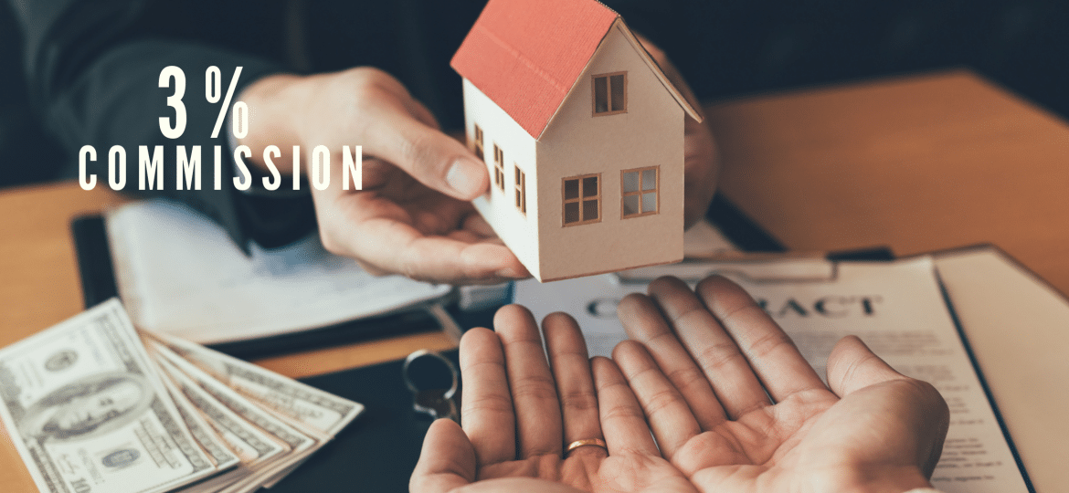 A graphic that says 3% commission